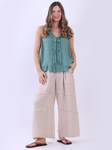 Plain Linen Ruffle Trim Crop Tank Top