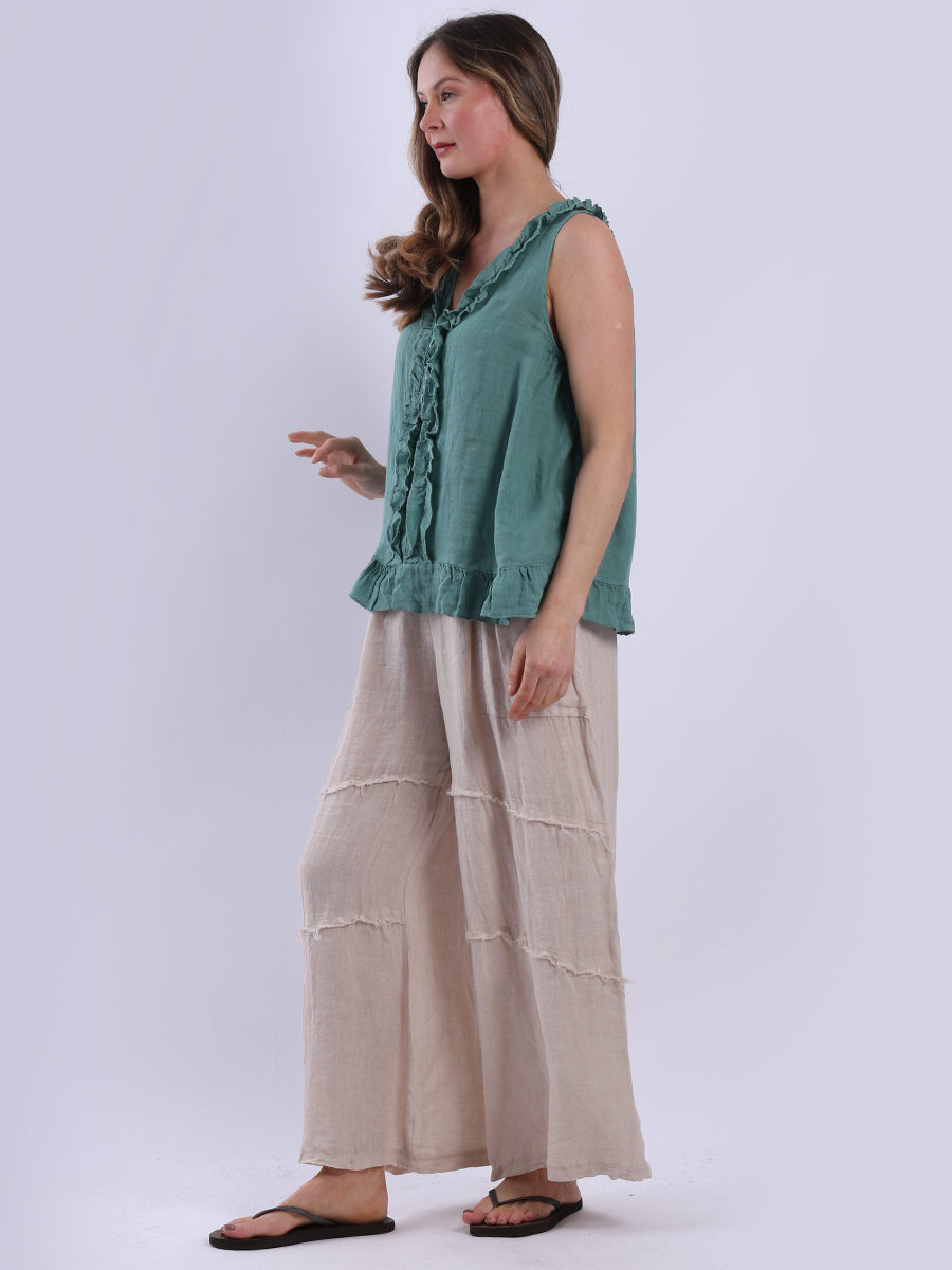 Plain Linen Ruffle Trim Crop Tank Top