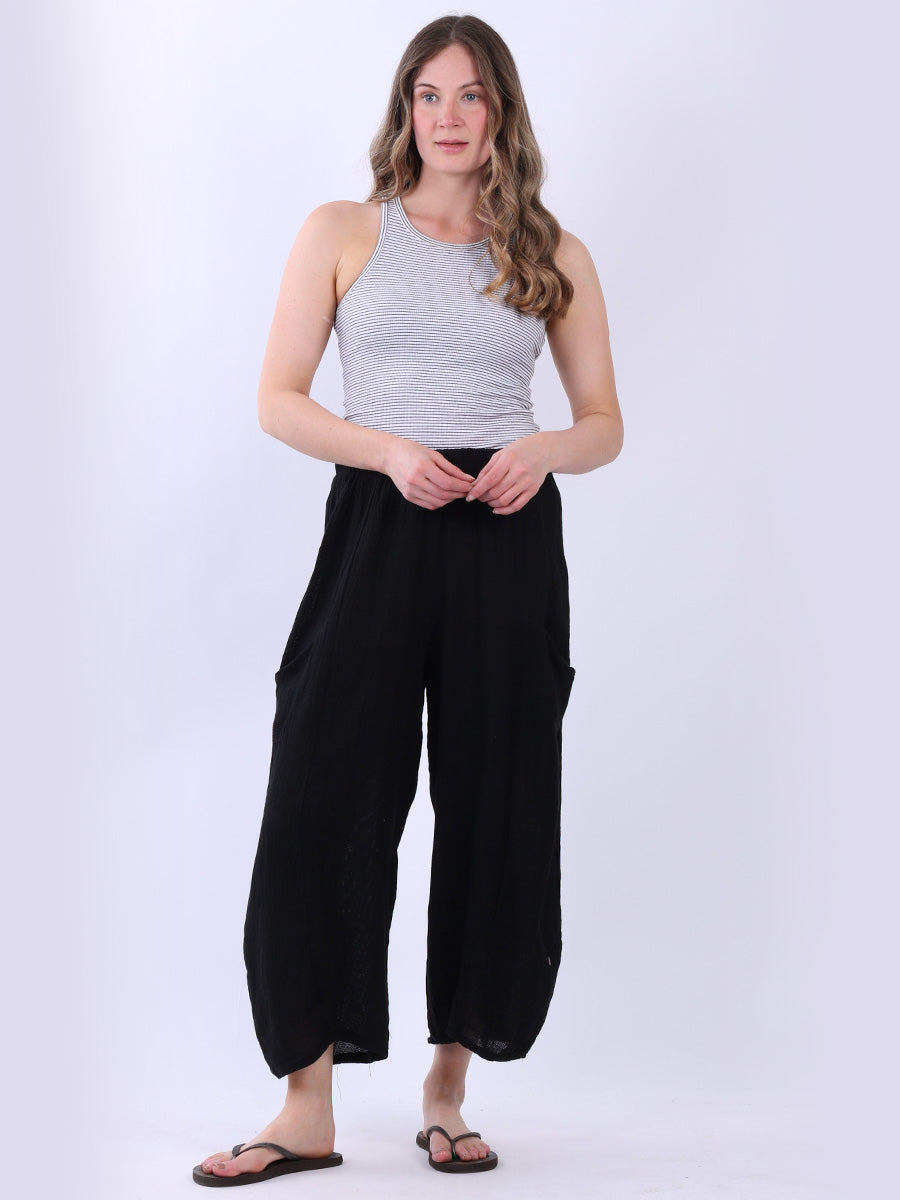 Vintage Wash Linen Culottes Black