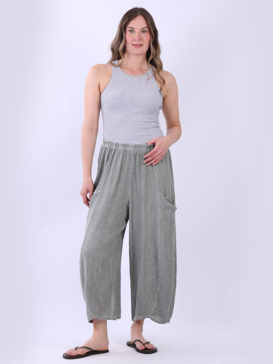 Vintage Wash Linen Culottes Khaki