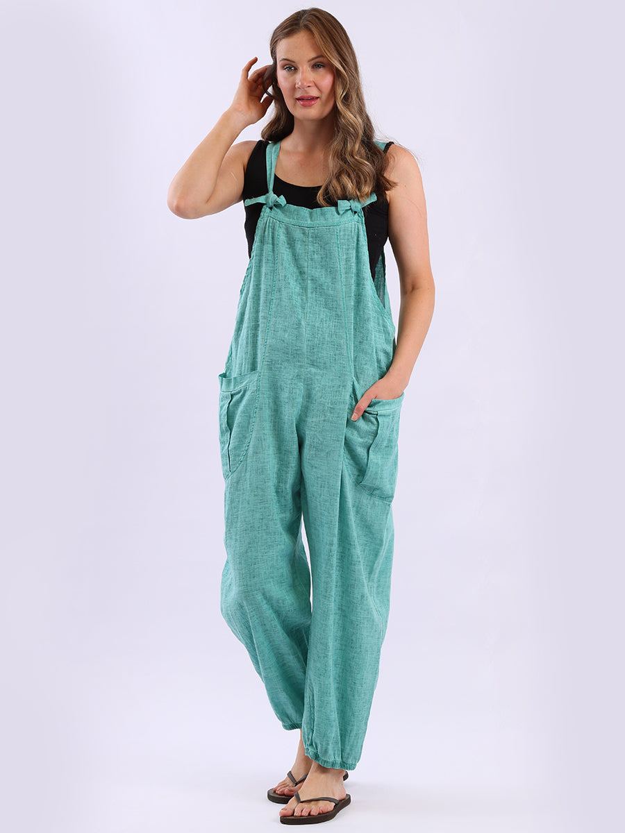 Linen Vintage Dungaree Aqua