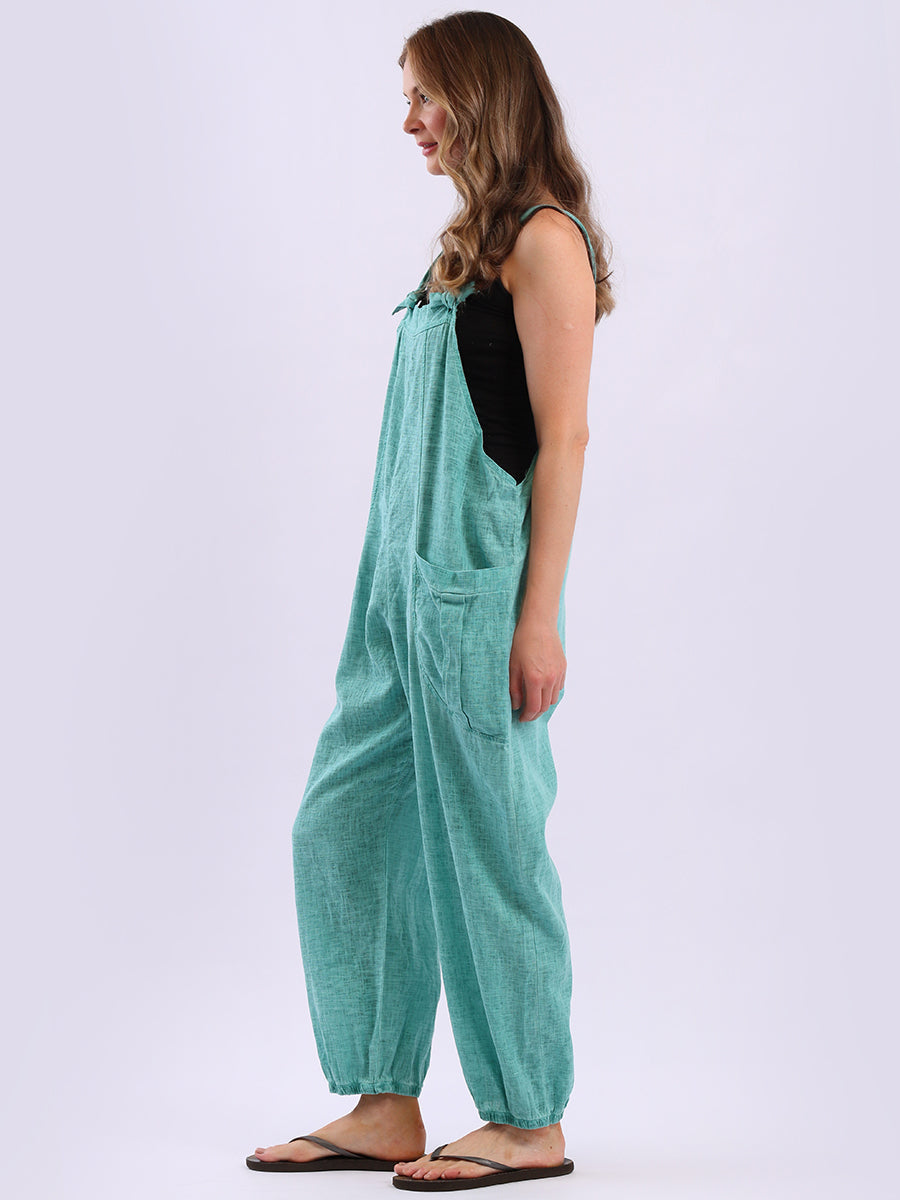 Solid Linen Vintage Washed Strappy Jumpsuit