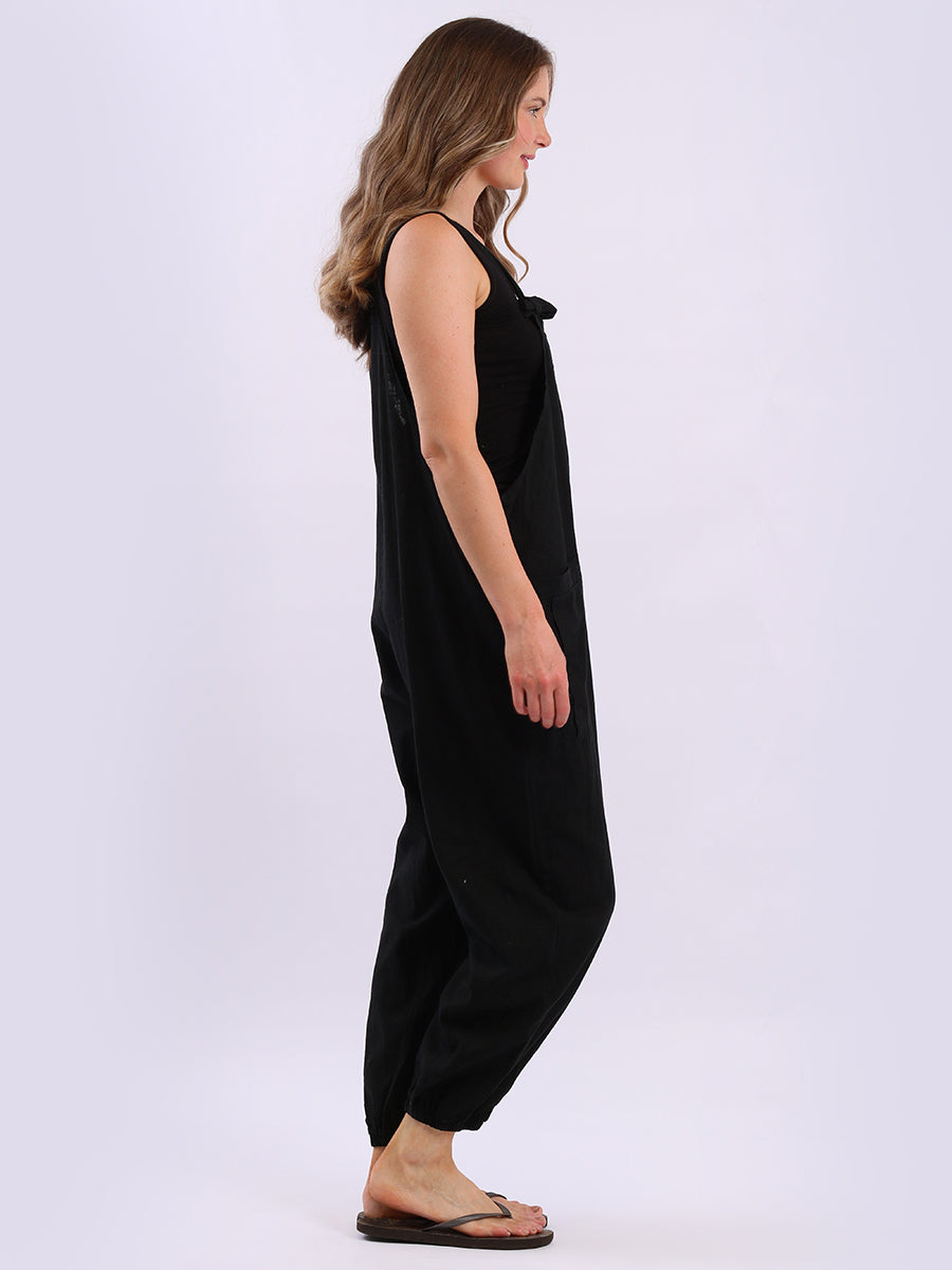 Solid Linen Vintage Washed Strappy Jumpsuit