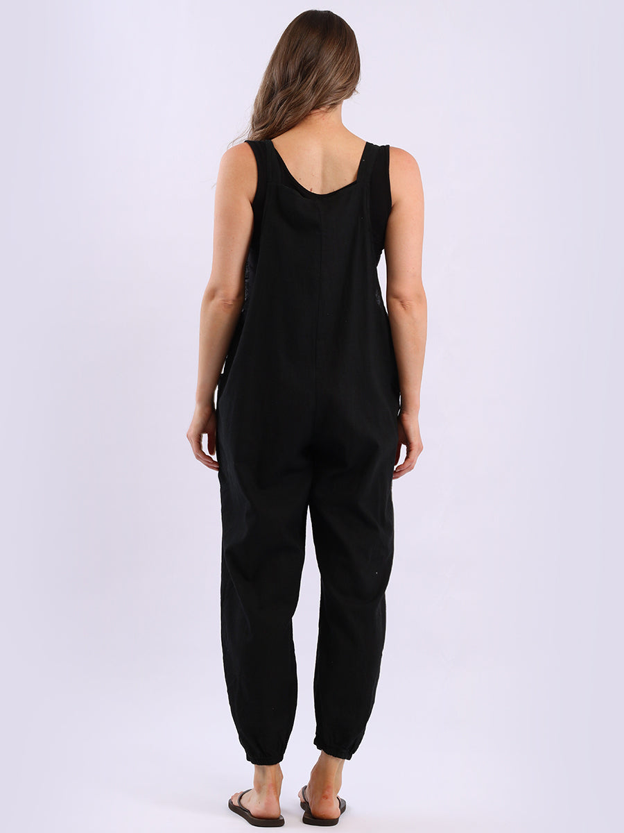 Solid Linen Vintage Washed Strappy Jumpsuit