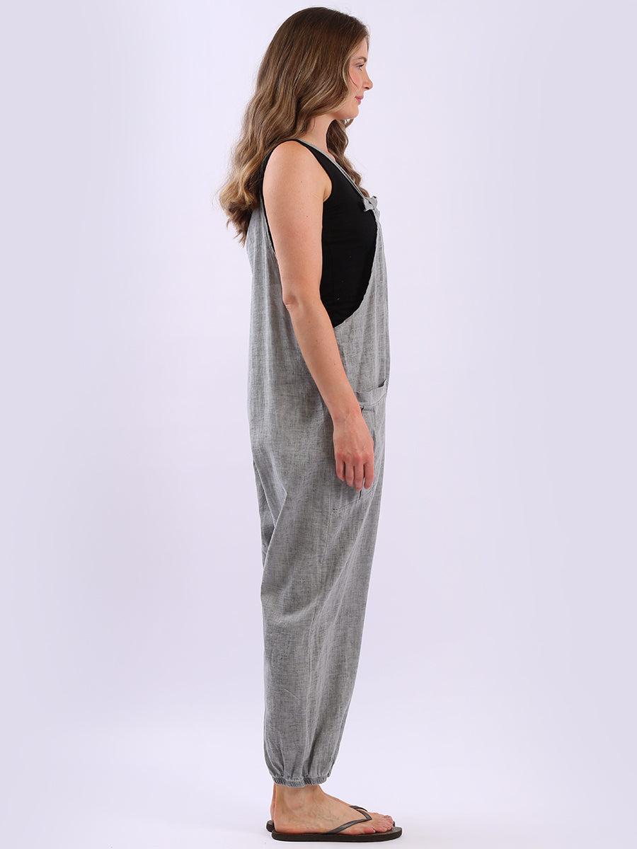 Solid Linen Vintage Washed Strappy Jumpsuit