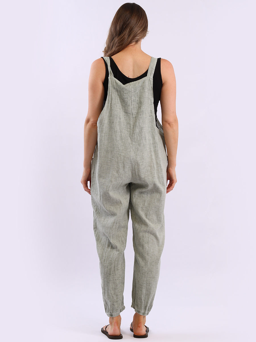 Solid Linen Vintage Washed Strappy Jumpsuit