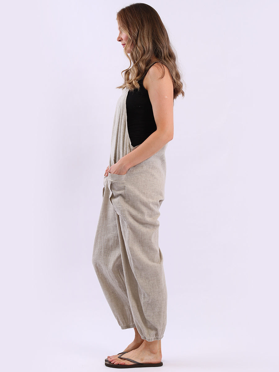 Solid Linen Vintage Washed Strappy Jumpsuit