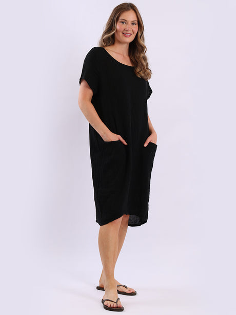 Vintage Wash Linen Dress Black