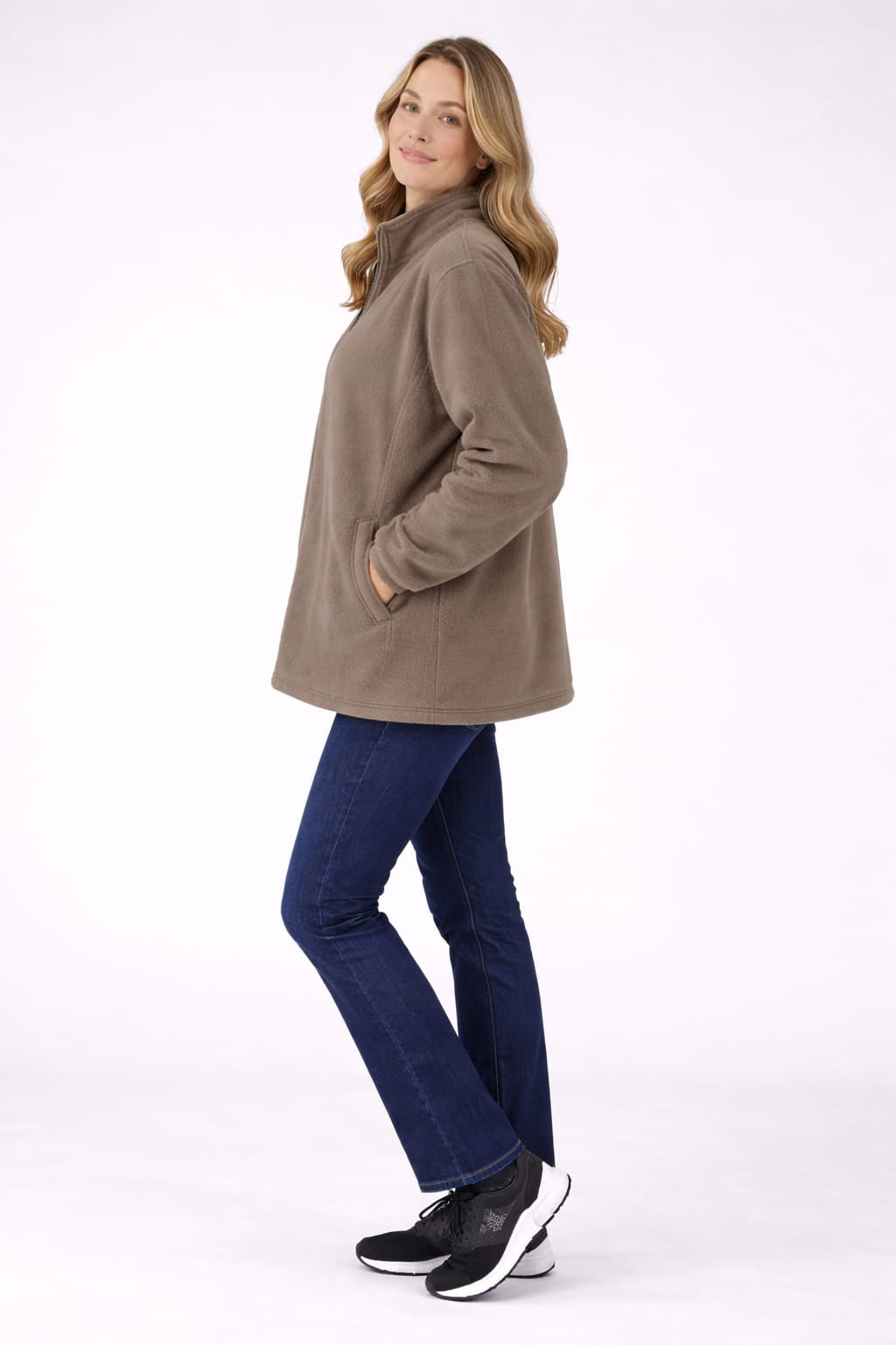 Plus Size Women Front Zipper Fleece Jacket