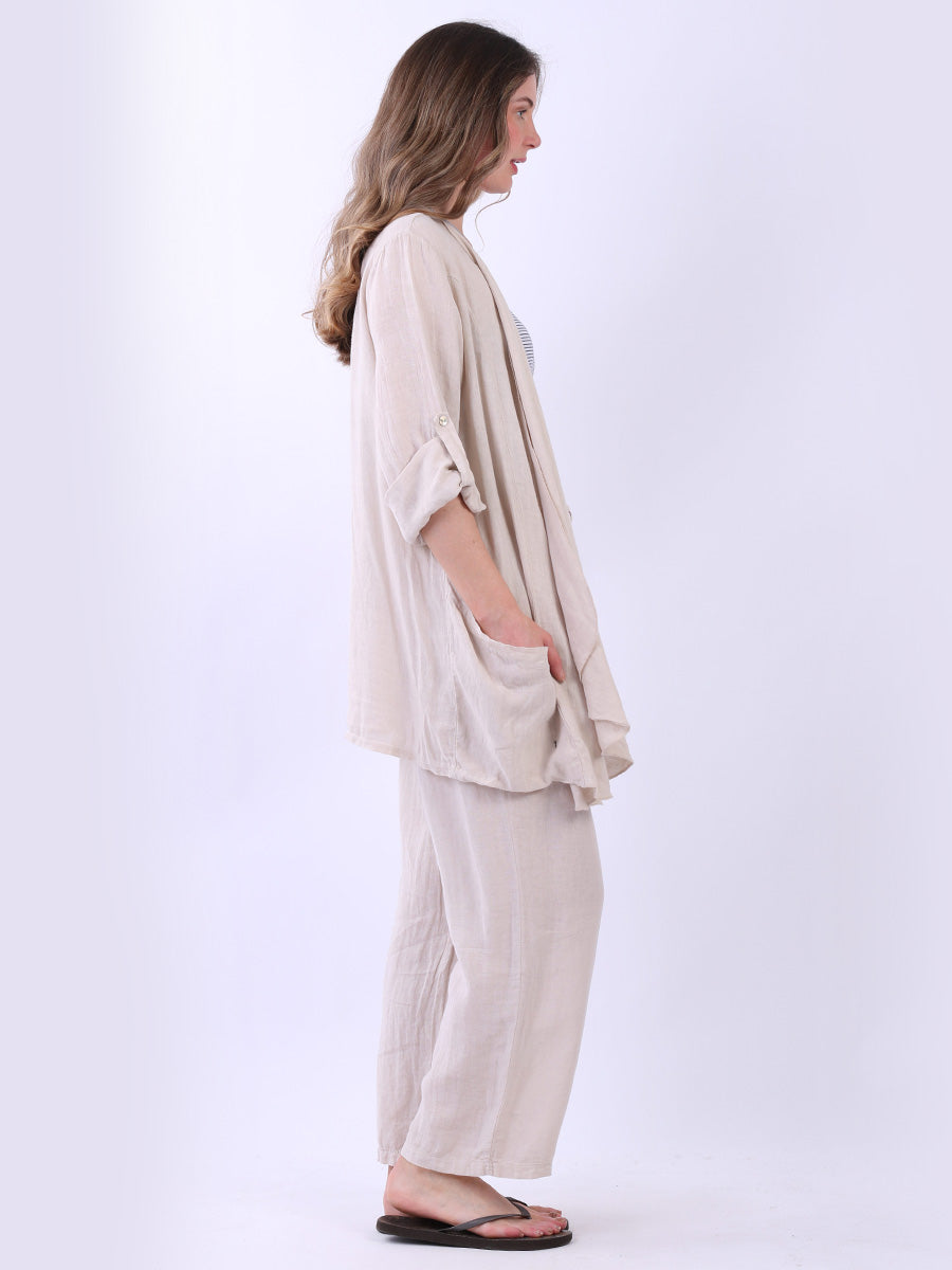 Tabbed Sleeves Linen Drape Cardigan