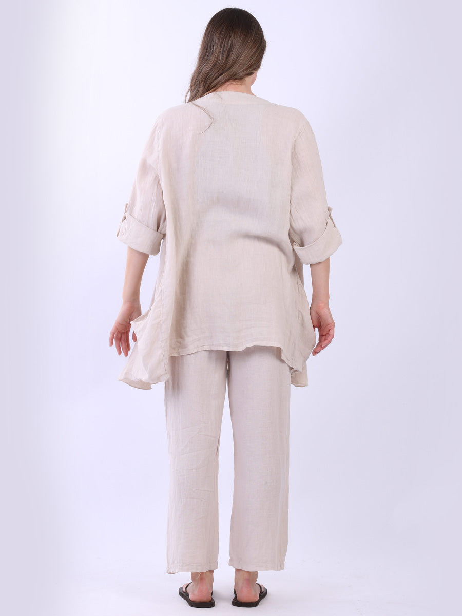 Tabbed Sleeves Linen Drape Cardigan
