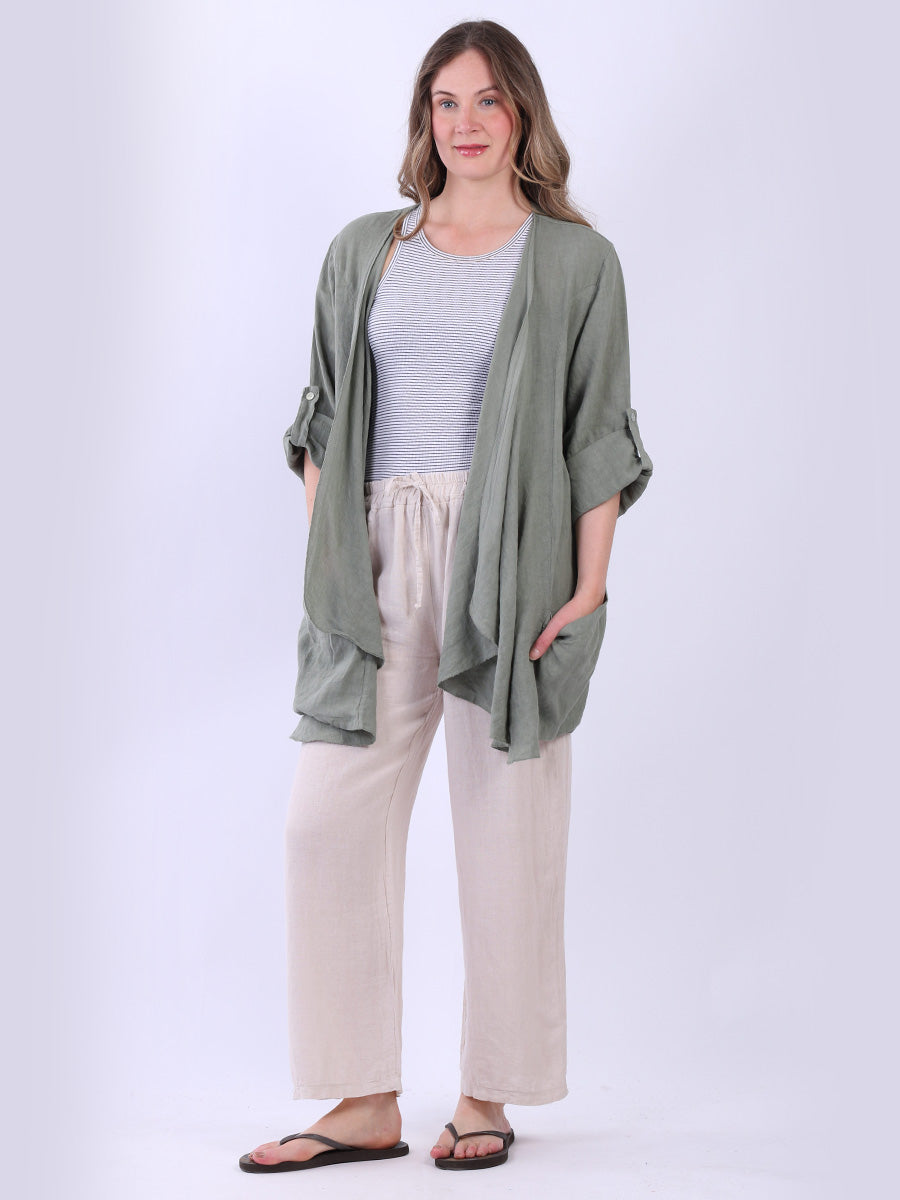 Waterfall Linen Cardigan Khaki