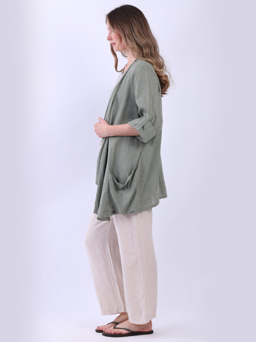 Tabbed Sleeves Linen Drape Cardigan