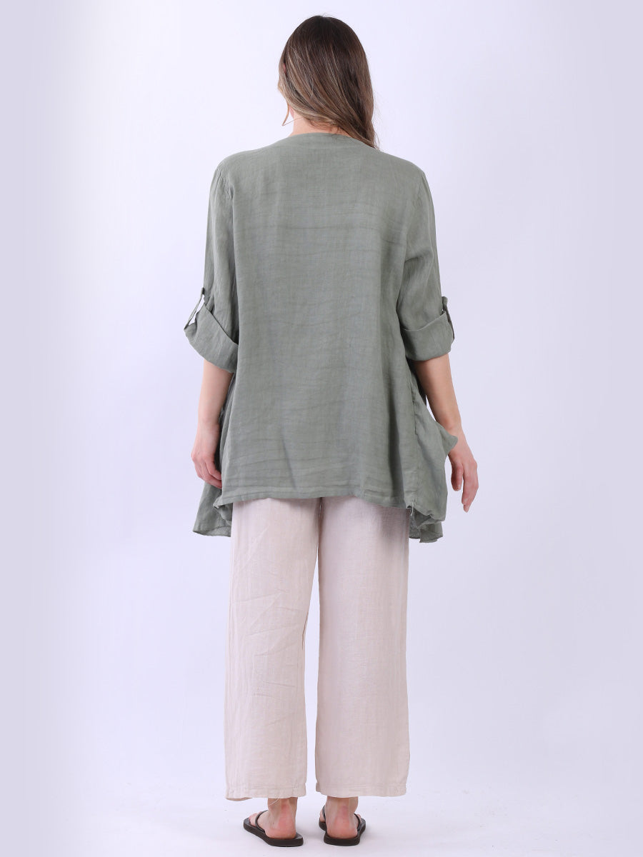 Tabbed Sleeves Linen Drape Cardigan