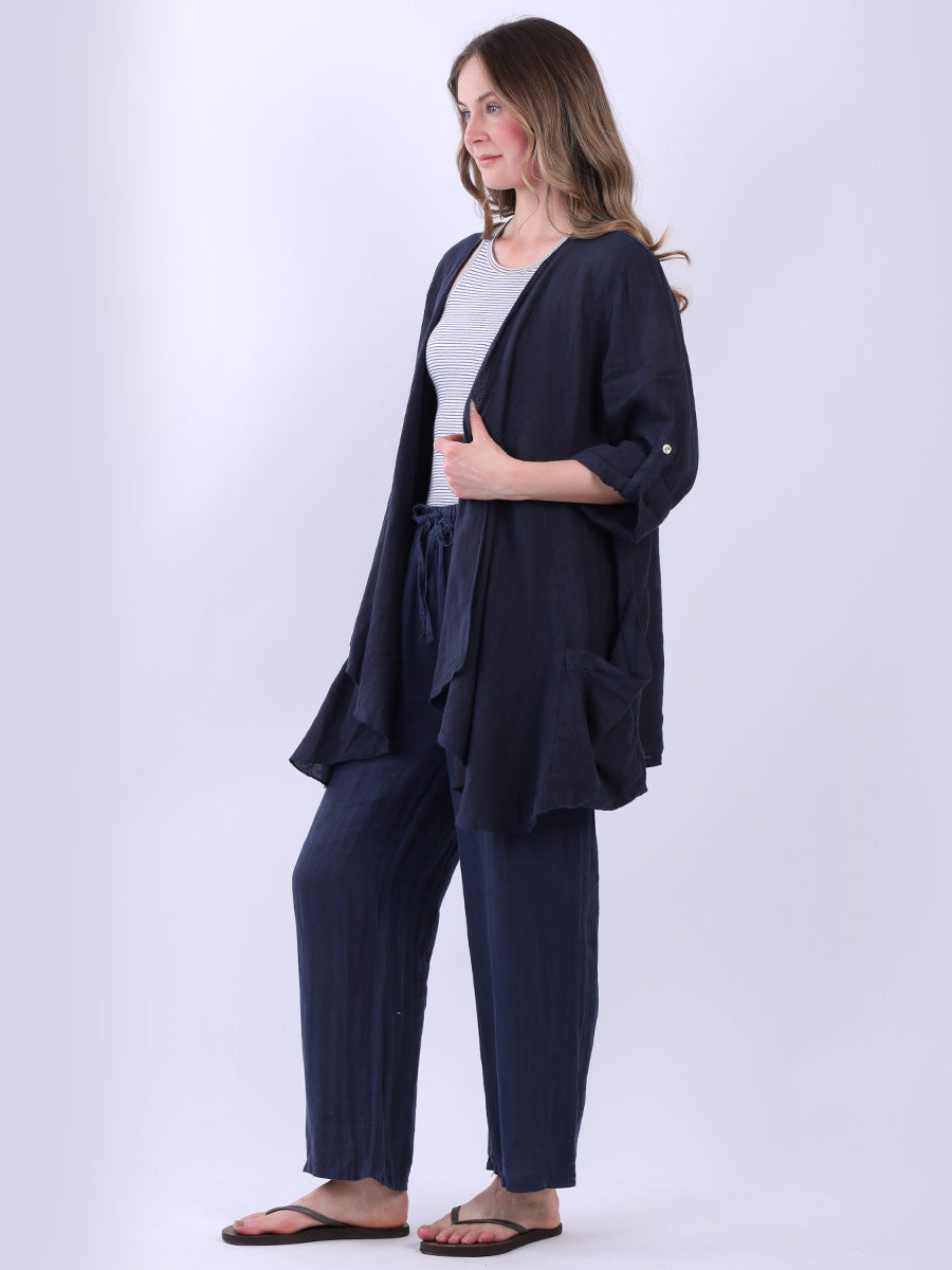 Tabbed Sleeves Linen Drape Cardigan