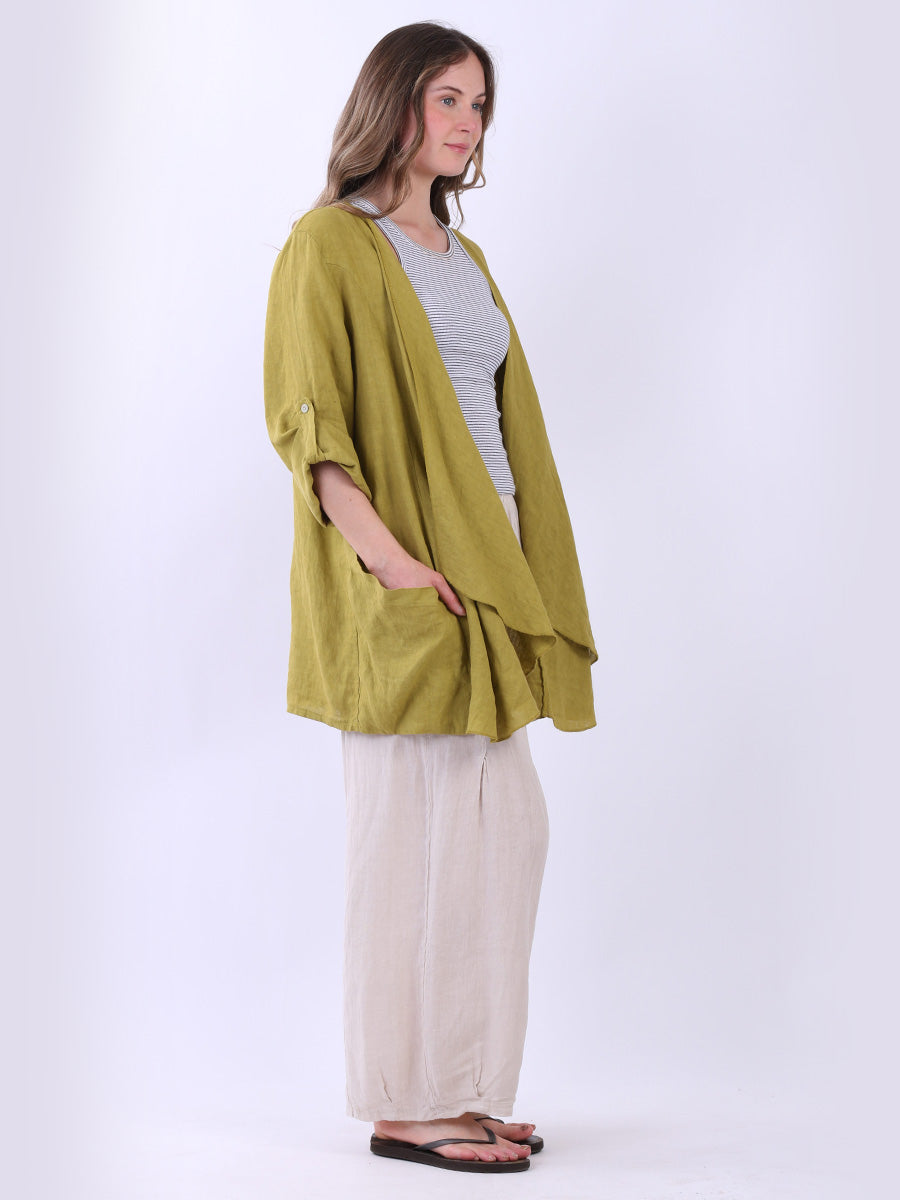 Tabbed Sleeves Linen Drape Cardigan