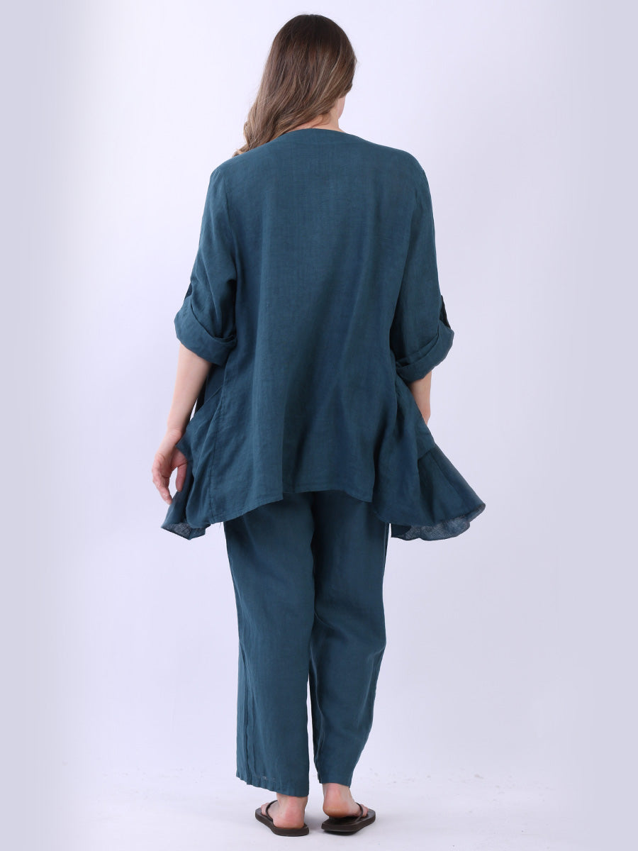 Tabbed Sleeves Linen Drape Cardigan