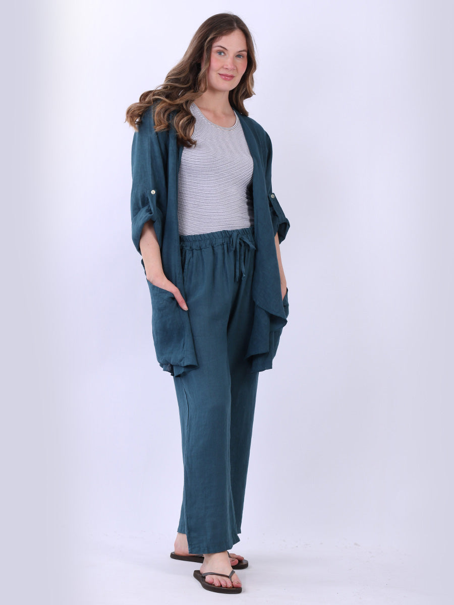 Waterfall Linen Cardigan Teal