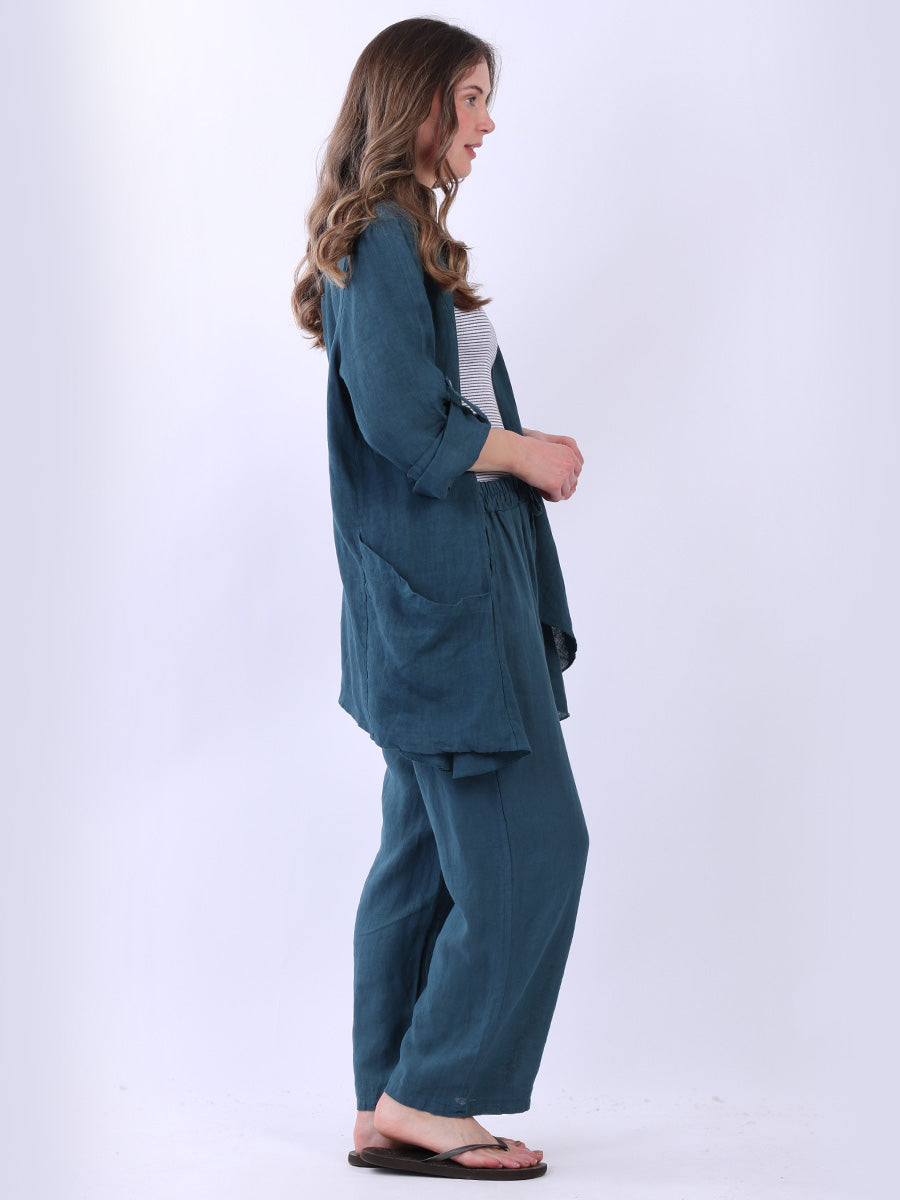 Tabbed Sleeves Linen Drape Cardigan