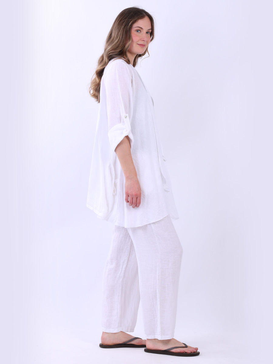 Tabbed Sleeves Linen Drape Cardigan