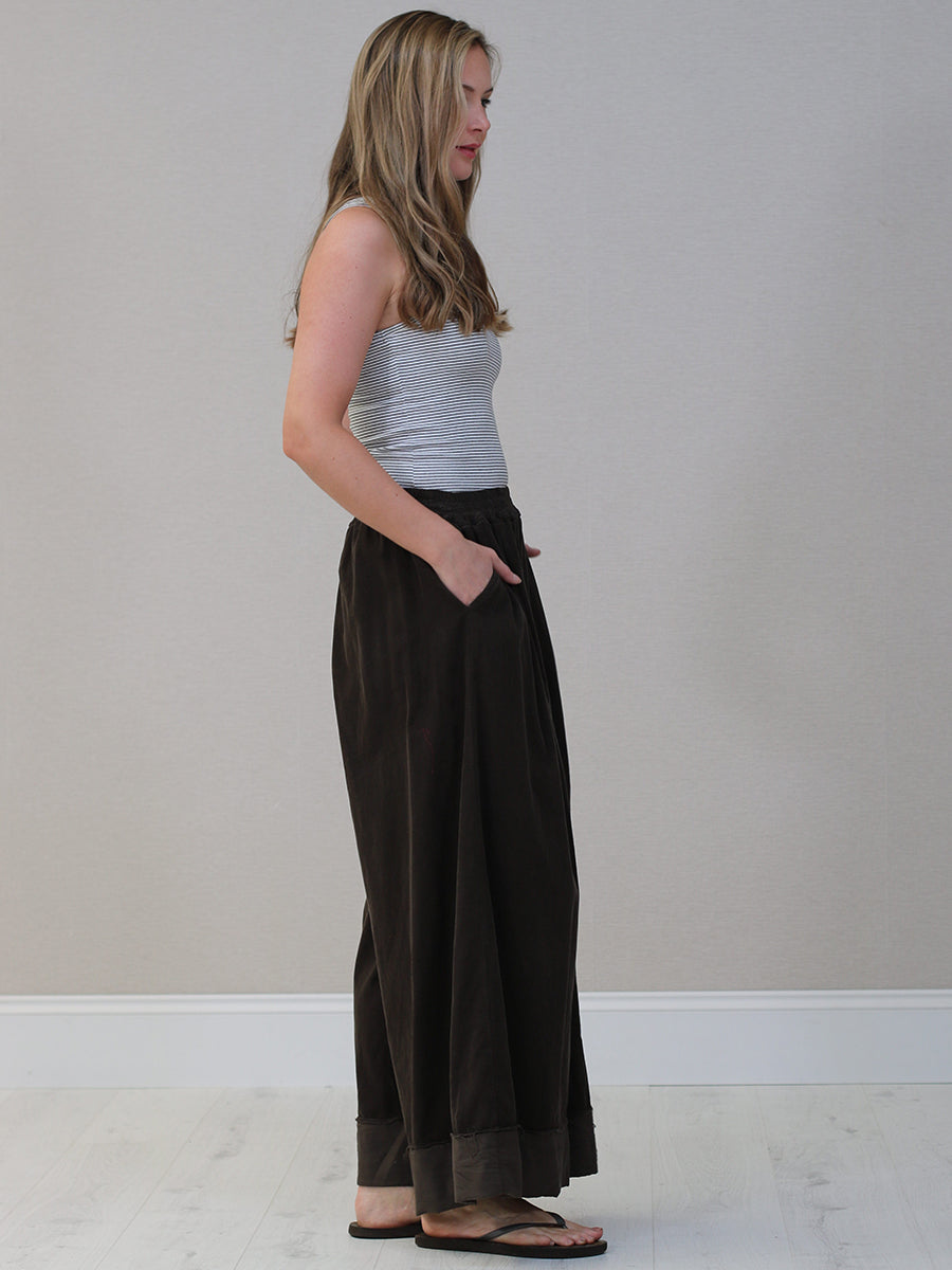 Plain Cotton Corduroy Wide Leg Trouser