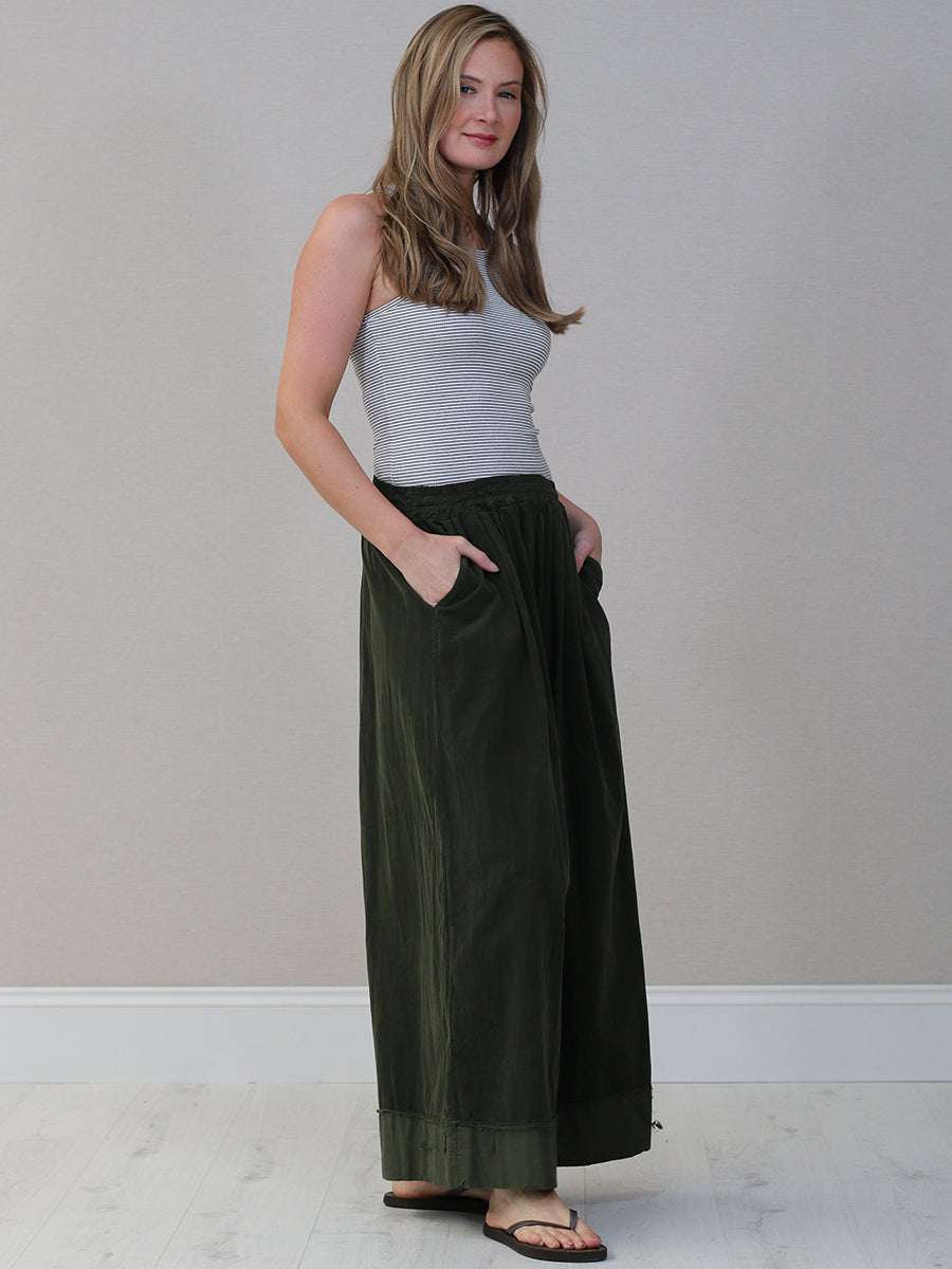 Plain Cotton Corduroy Wide Leg Trouser