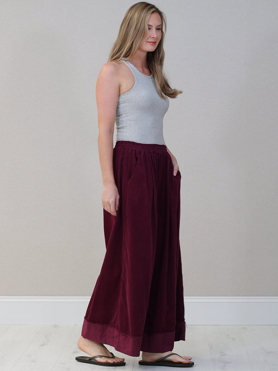 Plain Cotton Corduroy Wide Leg Trouser