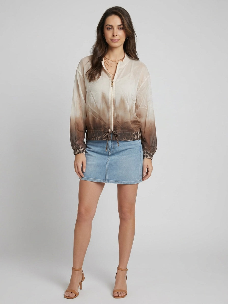 Crop Bomber Jacket Beige