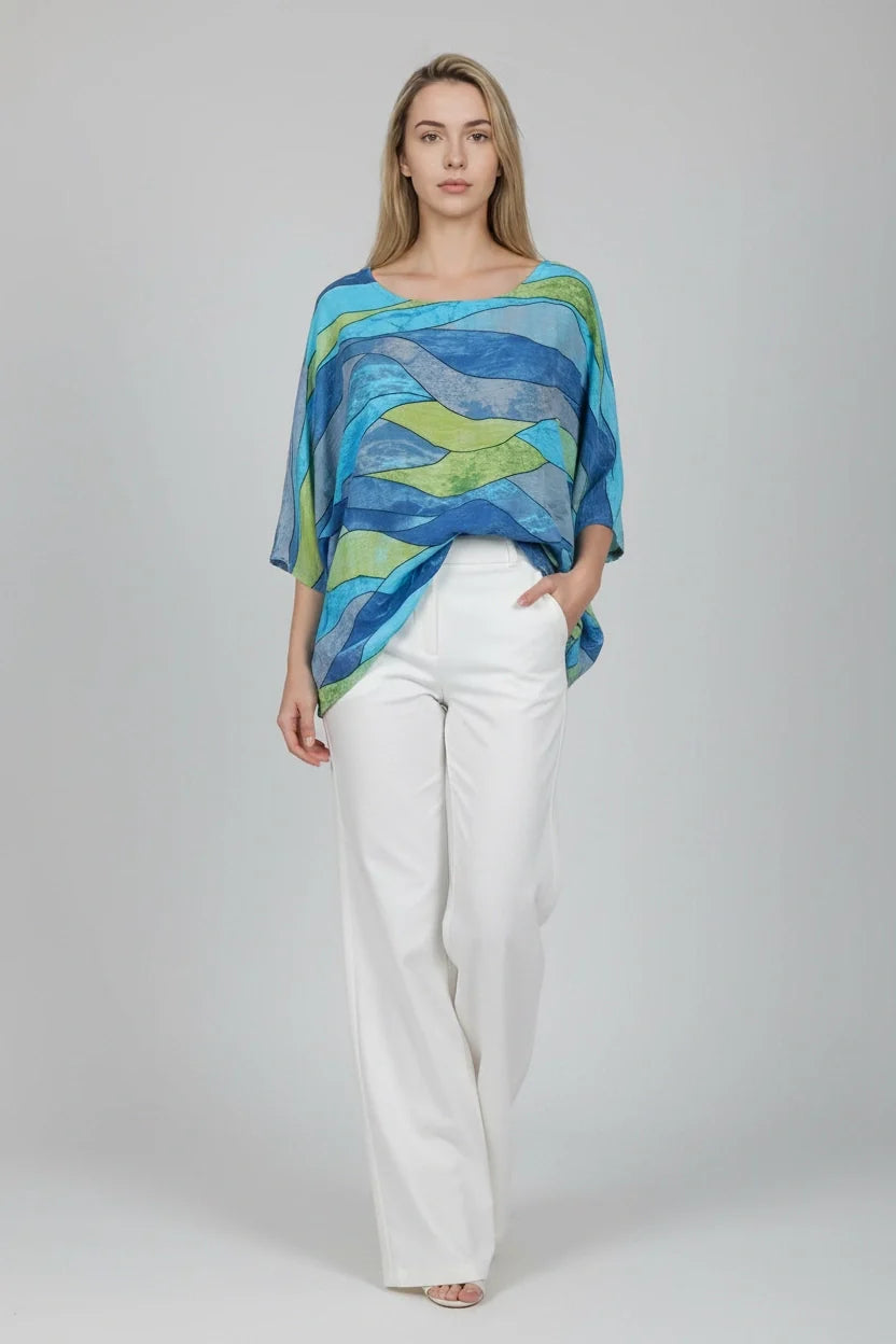 Multicolor Batwing Top Turquoise