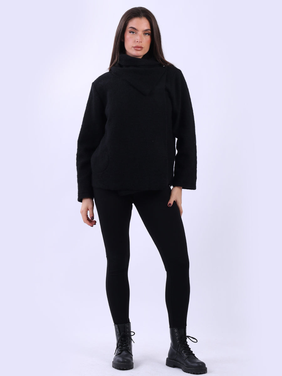 Solid Cowl Neck Jacket Black