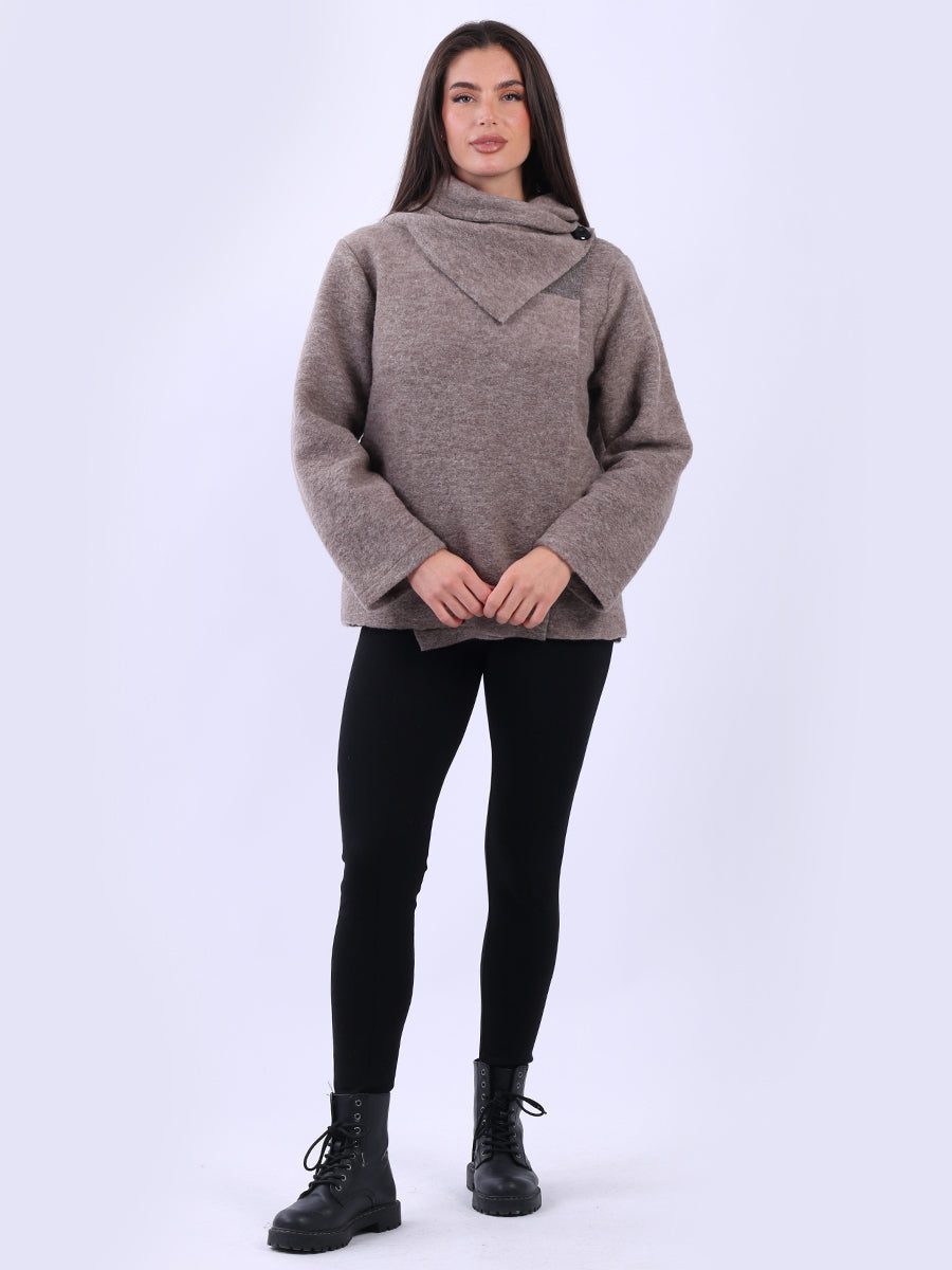 Solid Cowl Neck Jacket Mocha