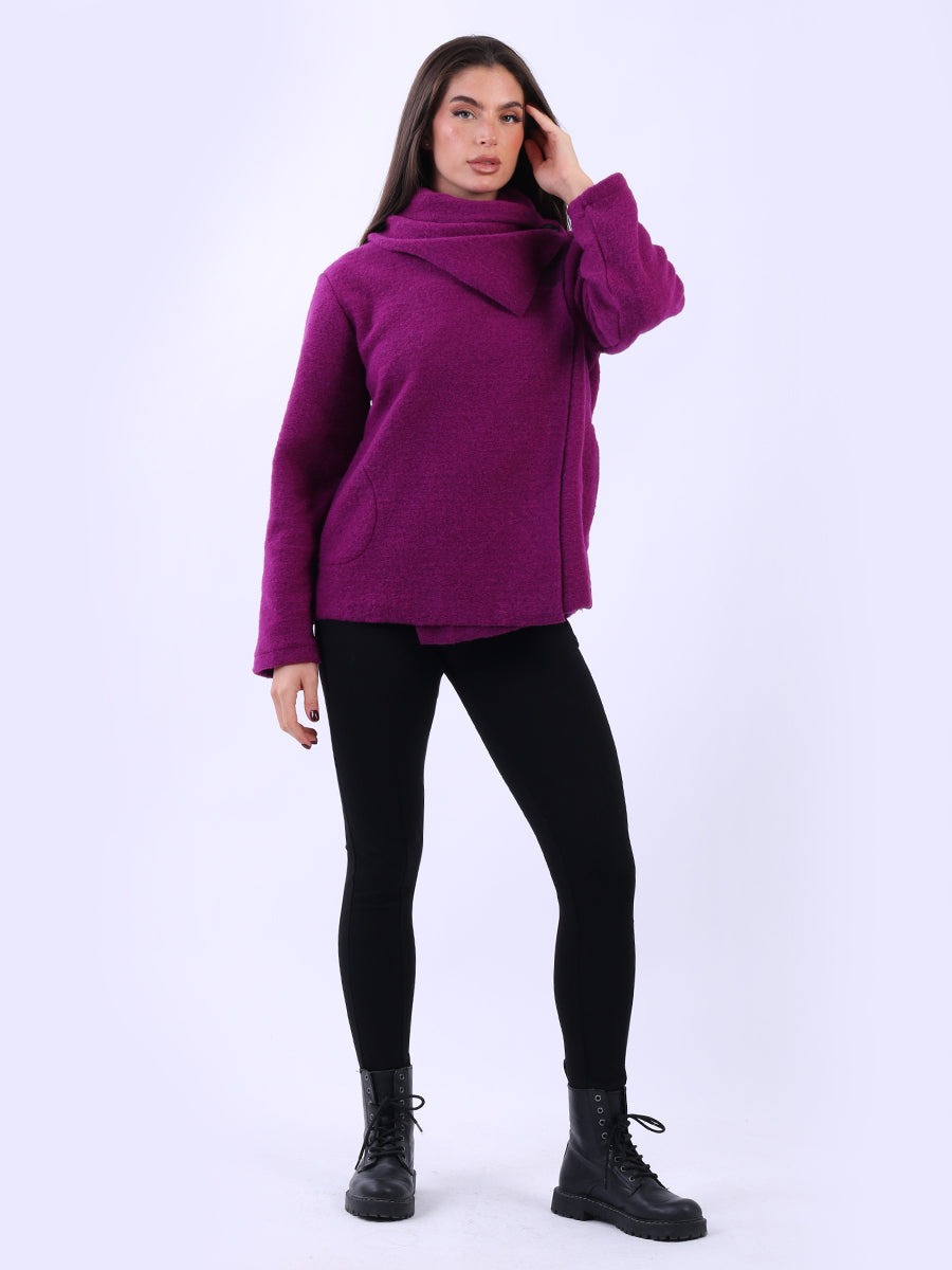 Solid Cowl Neck Jacket Purple