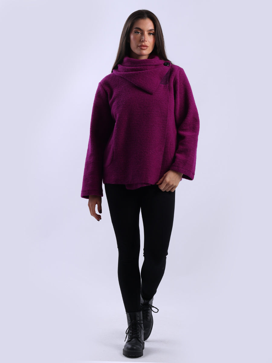 Solid Cowl Neck Ladies Wooly Jacket