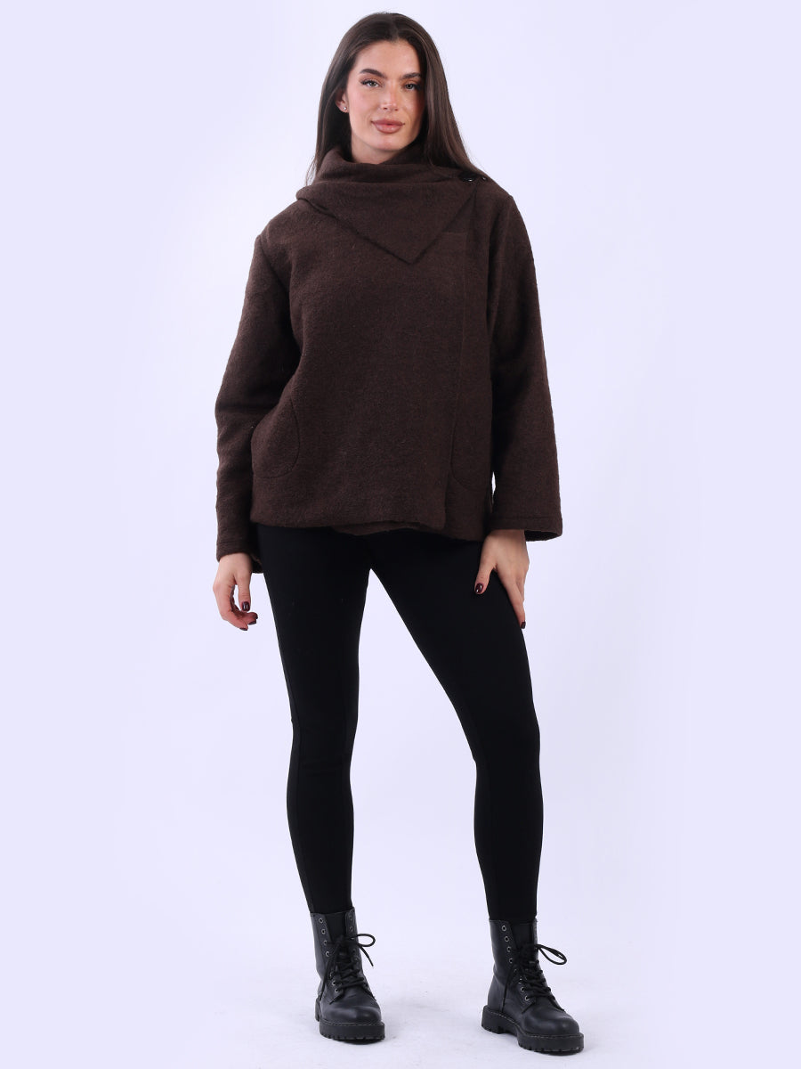 Solid Cowl Neck Jacket Chocolate