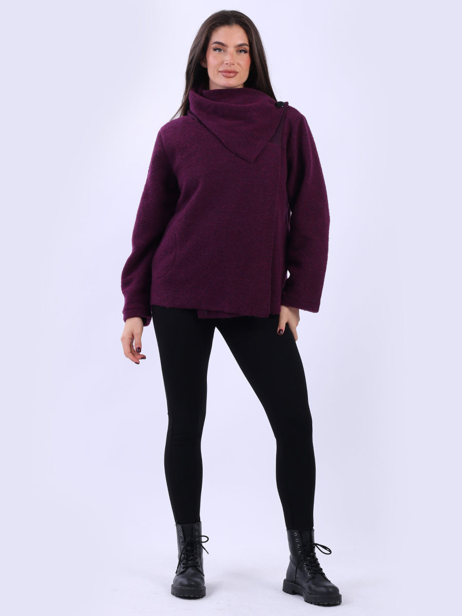 Solid Cowl Neck Jacket Magenta