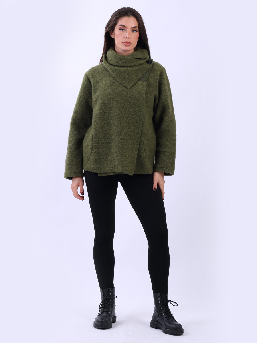 Solid Cowl Neck Jacket Olive