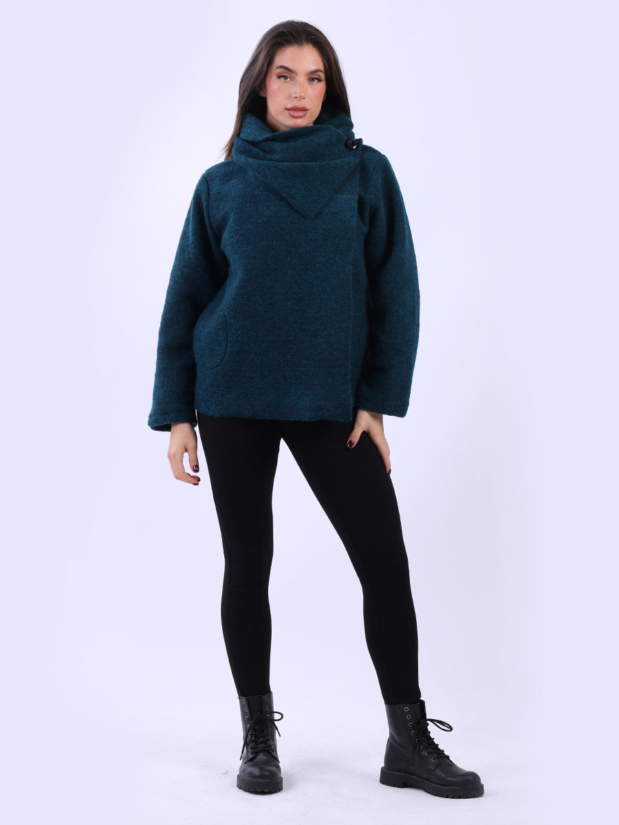 Solid Cowl Neck Jacket Teal