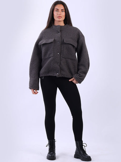 Solid Woolen Crop Jacket Charcoal