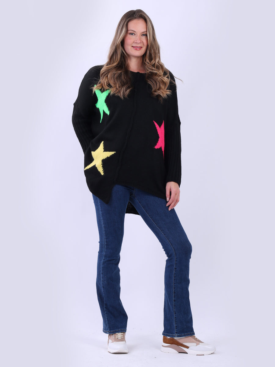Woolen Star Knit Oversized Jumper Black