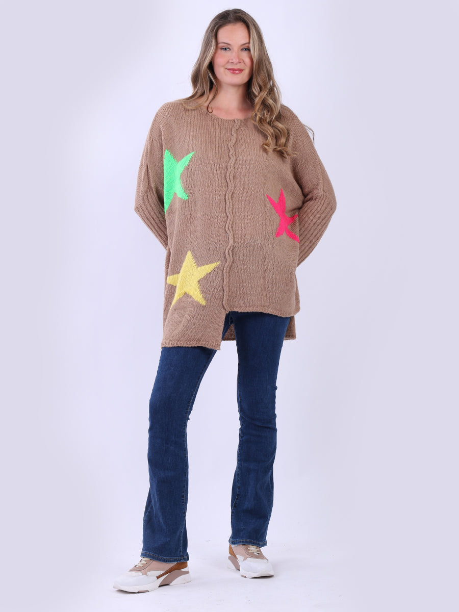 Woolen Star Knit Oversized Jumper Camel