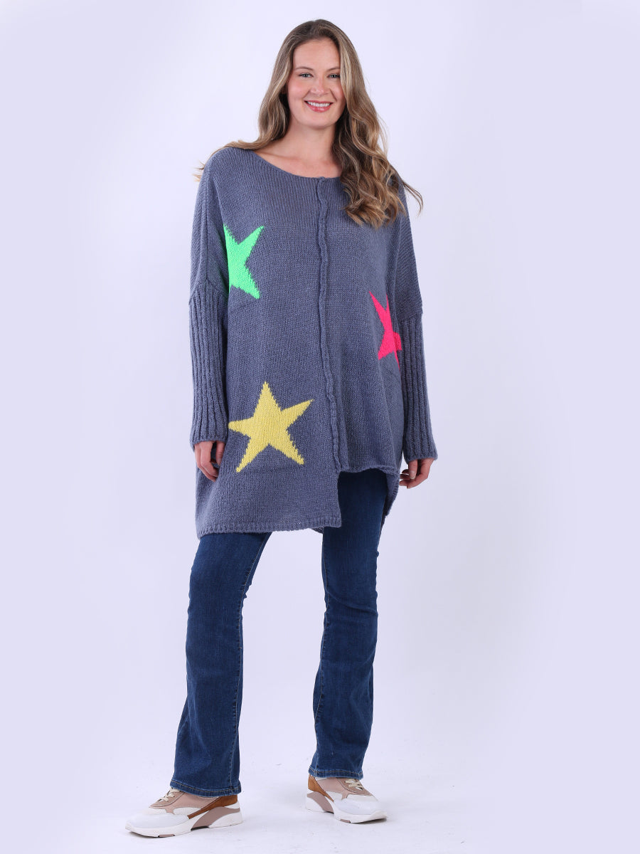 Woolen Star Knit Oversized Jumper Denim