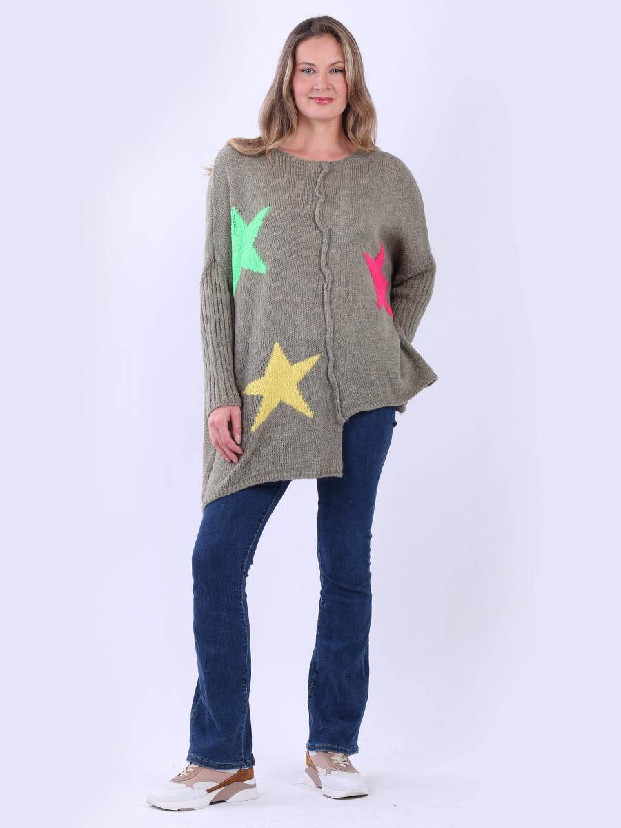 Woolen Star Knit Oversized Jumper Khaki