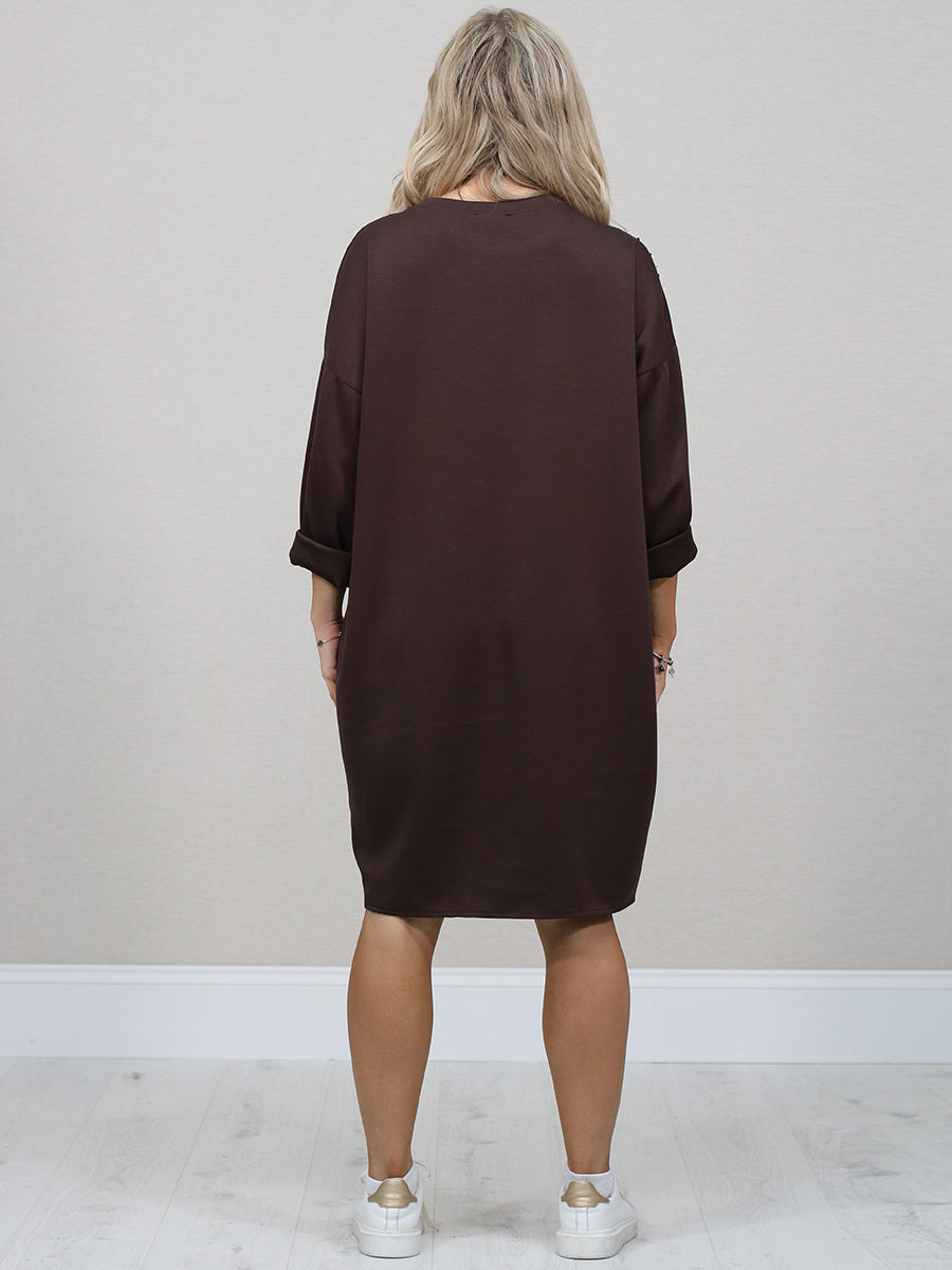 Italian Plus Size Sequin Patches Midi Dress