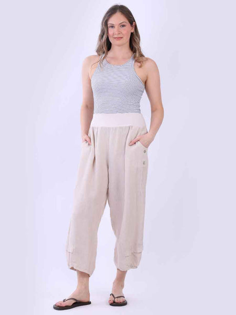 Plus Size Linen Culottes Beige