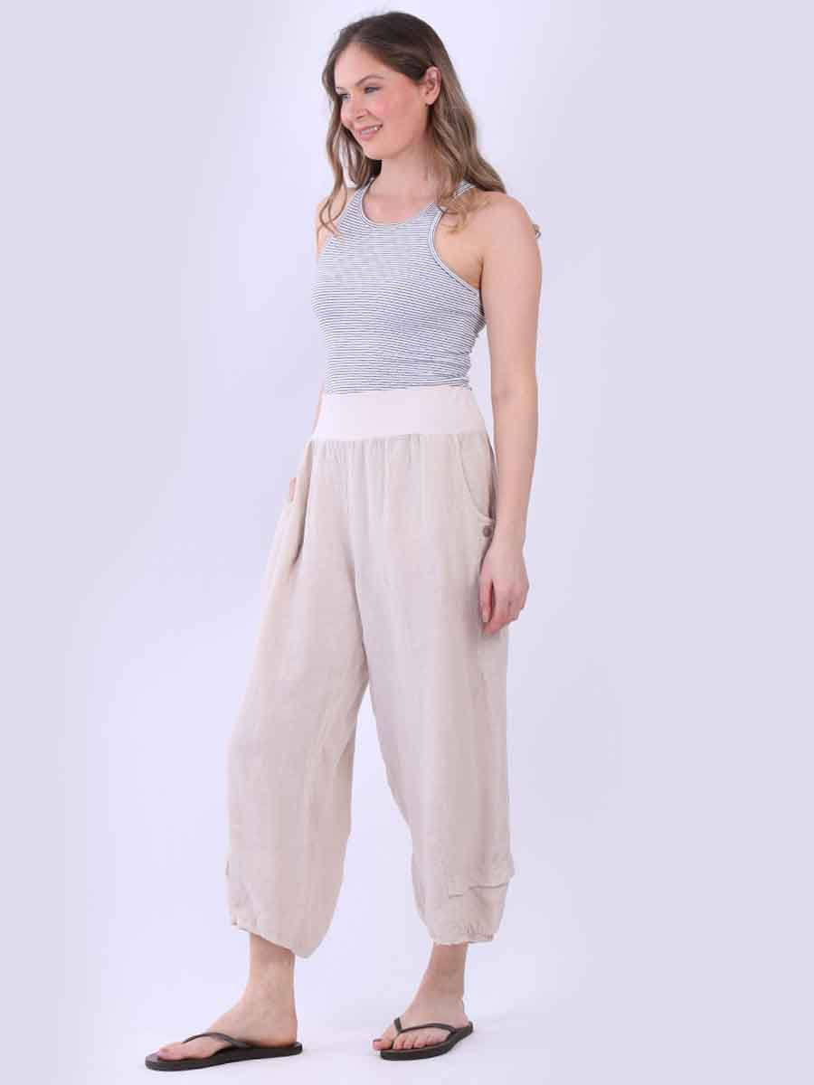 Plain Linen Plus Size Slouchy Culottes