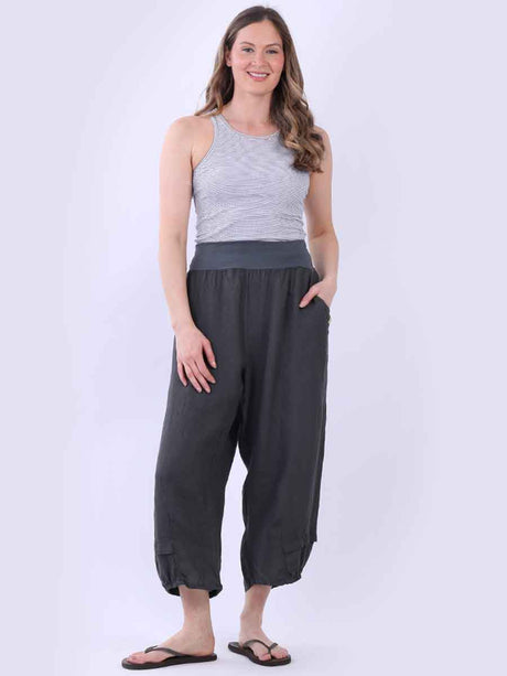 Plus Size Linen Culottes Charcoal
