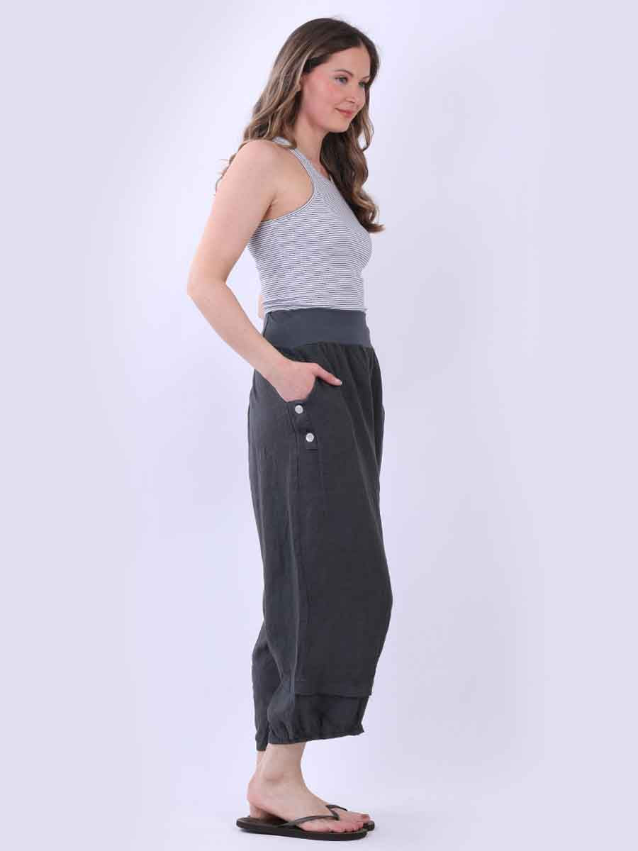 Plain Linen Plus Size Slouchy Culottes