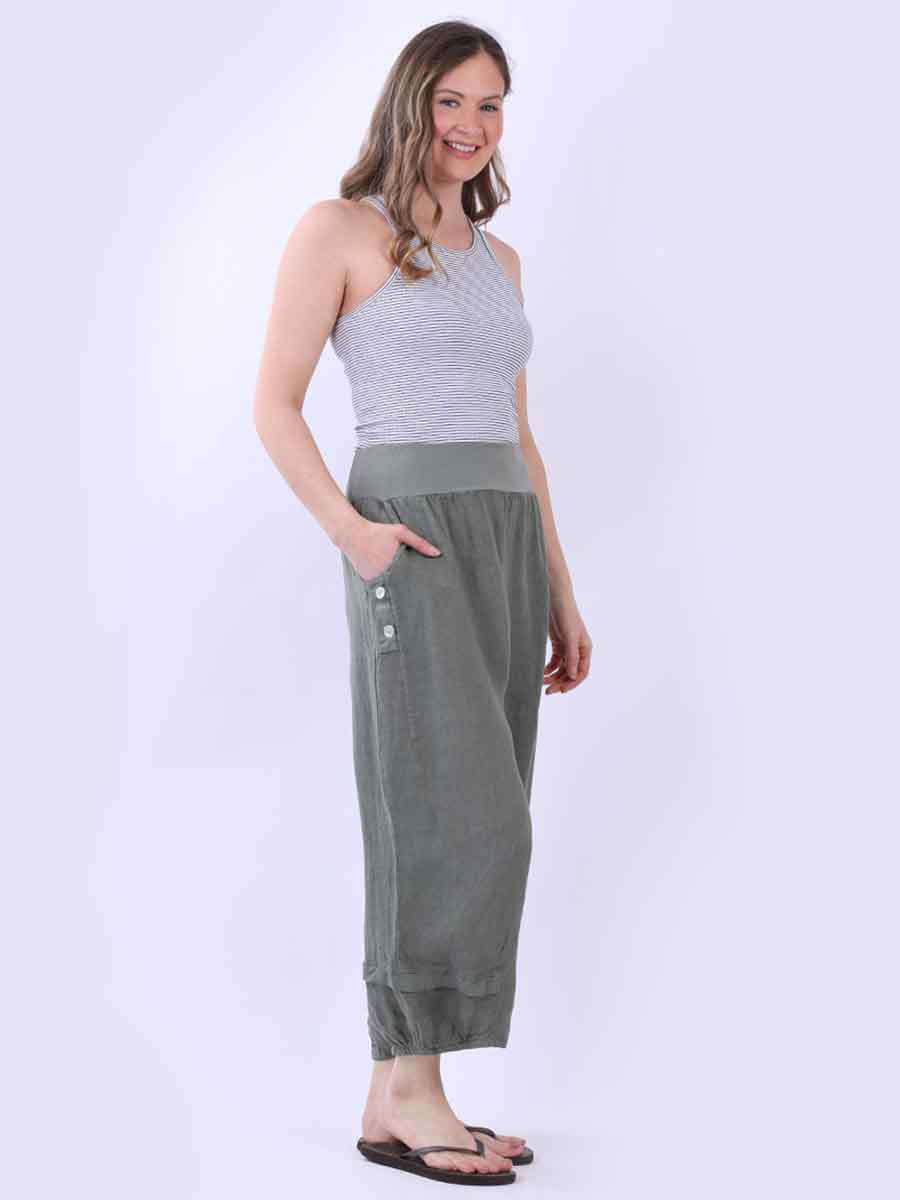 Plain Linen Plus Size Slouchy Culottes