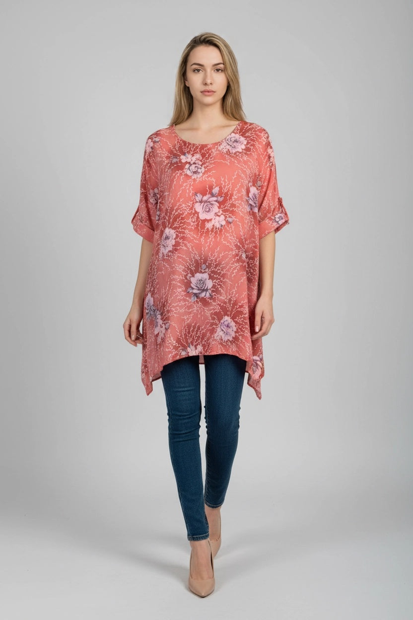 Women Linen Tunic Top Coral