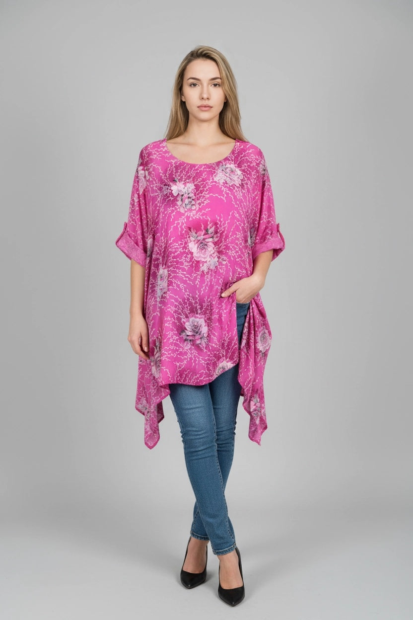 Women Linen Tunic Top Fuchsia